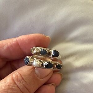 Lilly Barrack Vintage Silver, Pearl, Hemiker Dia & Blue-Black Stone Women's Ring